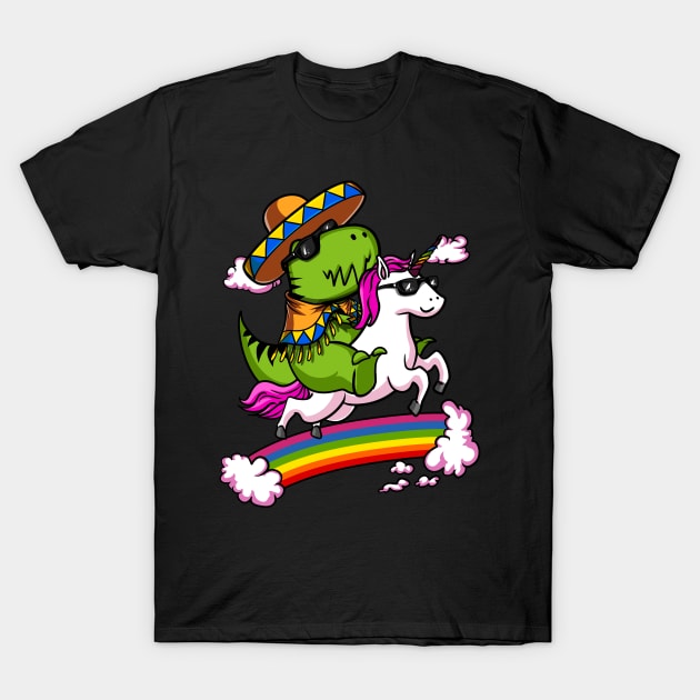 T-Rex Dinosaur Riding Unicorn Cinco de Mayo T-Shirt by underheaven